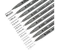 dealkits 9 Fineliner Lot de 2 stylos, étanche à l'eau Pigment Liner Set (8 largeurs de trait et 1 Brush) à esquisse Artiste Illustration, tchnische Dessin, Office de documents - Noir