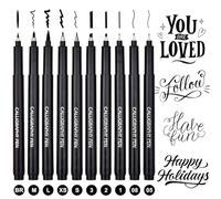 DealKits Lot de 10 stylos de calligraphie à séchage rapide - Noir - Pour lettrage à la main - Pour débutants, bullet journal, journal intime, signature et dessin