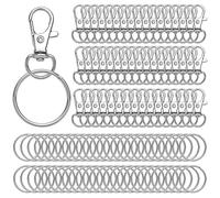 DealKits Lot de 100 Mousquetons à Clé en Acier Inoxydable et Anneaux Porte-Clés, Ensemble pour Bijoux DIY et Création de Porte-Clés avec Joint Rotatif à 360°, Couleur Argent