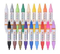 DealKits Lot de 18 feutres acryliques à double pointe - Pour peindre, imperméable, séchage rapide - Pour papier, pierre, album photo, livre d'or, toile (2 mm et 0,7 mm)