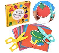 DealKits Lot de 2 ciseaux de sécurité pour enfants + 48 feuilles de papier - Kit d'activités de découpe de papier amusant - Pour la maternelle, la crèche, la crèche, le bricolage, les jouets éducatifs