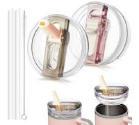 DealKits Lot de 2 couvercles de rechange, compatibles avec les couvercles Stanley Cup, anti-fuite, avec 2 pailles et 1 brosse à paille, sans BPA, passe au lave-vaisselle, réutilisables, blanc et rose