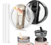 DealKits Lot de 2 couvercles pour Stanley Cup - Anti-fuite - Avec 2 pailles et 1 brosse à paille - Couvercles de rechange pour tasse Stanley Quencher H2.0-100 g - Réutilisables - Blanc + noir