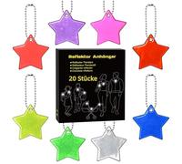 DealKits Lot de 20 pendentifs réflecteurs de sécurité, porte-clés étoile, porte-clés pour enfants, réflecteur pour siège de poupée, sac à dos, sac à main, vestes, fauteuil roulant, vélo, course, fête