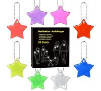DealKits Lot de 20 pendentifs réflecteurs de sécurité, porte-clés étoile, porte-clés pour enfants, réflecteur pour siège de poupée, sac à dos, sac à main, vestes, fauteuil roulant, vélo, course, fête