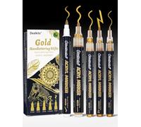 DealKits Lot de 5 stylos acryliques dorés - Marqueurs opaques pour bois, verre, papier, pierre, séchage rapide, imperméable, marqueur acrylique, stylo de calligraphie, marqueurs à craie pour tableau