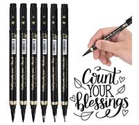 DealKits Lot de 6 crayons de calligraphie à séchage rapide avec 4 tailles de feutres noirs pour lettrage débutant, bullet, journal, signature dessin