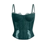 Dealmore Corset pour femme en dentelle et maille avec bretelles spaghetti, haut pour rendez-vous/fête/club/nuit, vert, Small