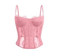 Dealmore Corset pour femme en dentelle et maille avec bretelles spaghetti, haut pour rendez-vous/fête/club/nuit, rose, Medium