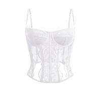 Dealmore Corset pour femme en dentelle et maille avec bretelles spaghetti, haut pour rendez-vous/fête/club/nuit, blanc, Small