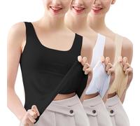 Deals of The Day Clearance Prime HUIFUAO Lot de 3 débardeurs pour Femme - Grande Taille - sans Manches - pour l'été - Basique - Noir - Col carré - pour Gym, Sport, Course à Pied, Yoga