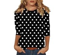 Deals of The Day Sale HUIFUAO Tee Shirt Femme Manche 3/4 Coton Grande Taille Rayé Haut été Chemise et Blouses Chic et élégant Tops Basique Tunique (A08-Black, XL) Ladies Tee Shirts