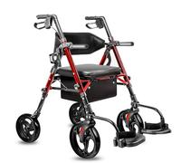 Déambulateur 2 en 1 avec siège et dossier extra large, déambulateur pliable avec roues avant tout terrain de 25,4 cm et roues arrière de 20,3 cm pour personnes âgées, supporte jusqu'à 136 kg