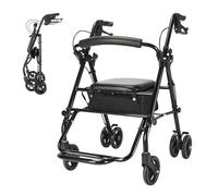 Déambulateur 2 en 1 pliable et léger avec siège, déambulateur d'appartement, déambulateur pliable et léger avec siège et panier en tissu, déambulateur d'extérieur en acier, léger avec poche en filet