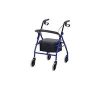 HOMCOM Déambulateur 4 roues - déambulateur pliable léger - assise + dossier rembourré - poignées ergonomiques, freins à main - panier rangement - métal bleu