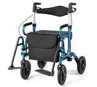 Déambulateur 4 roues pliable et léger, déambulateur pour personnes âgées avec siège et roues, déambulateur 2 en 1, aide à la marche avec freins réglables
