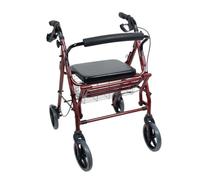 Déambulateur 4 roues, Rollator 2 en 1 avec Panier et Repose-pieds, Rouge