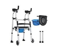 Déambulateur à roulettes avec siège, hauteur et accoudoirs réglables, équipé d'un siège de toilettes et de deux roues, adapté aux personnes à mobilité réduite, supporte jusqu'à 180 kg
