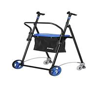 Déambulateur à roulettes, modèle AIR ON plus | Cadre de marche en fer | Rollator pliable | Freins sur les roues arrière | Équipé de panier, siège et dossier | Couleur : Bleu