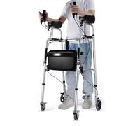 DéAmbulateur à Roulettes Vertical DéAmbulateur Pliable Personnes âGéEs Avec Accoudoirs RembourréS+Coussin D'Assise en Cuir RéGlable en Hauteur Adapté Comme Station Les Personnes âGéEs