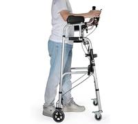 Déambulateur à roulettes vertical pour personnes âgées, déambulateur pliable robuste à 4 roues, aide à la marche pour personnes handicapées avec siège et freins
