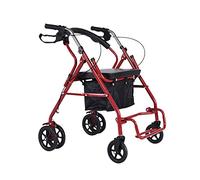 Déambulateur avec siège et roues - Déambulateur vertical léger à 6 roues avec sac de rangement/hauteur réglable pour personnes âgées, charge jusqu'à 264 lb/rouge
