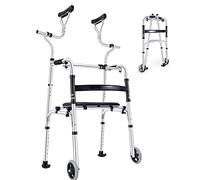 Déambulateur Cadre De Marche Pliable Et Léger, Hauteur Réglable, 4 Roues Avec Coussin D'Accoudoir, Convient Aux Personnes De 145 À 185 Cm