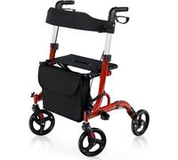 Déambulateur COSTWAY pliable et léger avec siège, déambulateur médical en alliage d'aluminium avec poignées réglables en hauteur, déambulateur de voyage max. 150kg pour l'extérieur