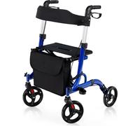 Déambulateur COSTWAY pliable et léger avec siège, déambulateur médical en alliage d'aluminium avec poignées réglables en hauteur, déambulateur de voyage max.150kg pour l'extérieur