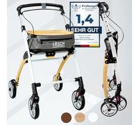 Déambulateur d'aspect bois Casa Slim pour intérieur et intérieur pliable et léger 5 kg I Déambulateur d'appartement réglable en hauteur par Lösch Reha I Déambulateur fiable pour les personnes âgées