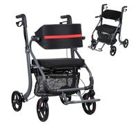 Déambulateur de 20,3 cm, déambulateur pour personnes âgées avec siège, double freins et pochette de rangement, hauteur réglable, aide à la marche pliable en aluminium, siège de 45 cm, roues en