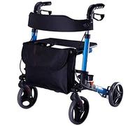 Déambulateur Déambulateur Cadre De Marche Poulie Pliable Et Siège Poussette Bleu Personnes Âgées Quatre Roues Marcheur Auxiliaire Bâton De Marche Antidérapant Avec Désir Pour