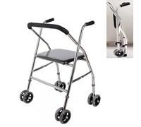 Déambulateur, Déambulateur léger pliable en aluminium avec siège et accoudoir, aide à la mobilité verticale réglable en hauteur pour les personnes âgées et les handicapés, capacité de poids 150kg Comp