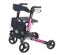 Déambulateur, Drive Medical Déambulateur pliable, déambulateur junior avec siège, aide à la mobilité à 4 roues, système de freinage double, utilisé pour la marche des personnes âgées, violet