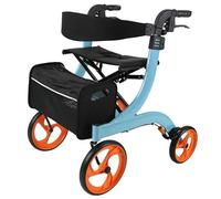 Déambulateur électrique pliable pour fauteuil roulant avec deux freins, siège et sac de rangement amovible, hauteur réglable, couleur champagne