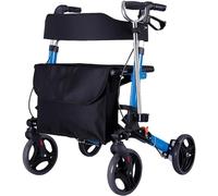 Déambulateur en aluminium, déambulateur vertical pliable avec accoudoir et siège rembourrés, aide à la marche à roulettes avec dossier et sac de rangement pour personnes âgées, seniors et adultes