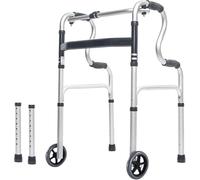 Déambulateur en aluminium léger avec siège pliable - Hauteur réglable, aide à la marche mobile pour les personnes âgées et les personnes âgées, cadre de stabilité vertical avec plaque de siège