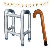 Déambulateur Gonflable + Canne Gonflable pour Grand-mère ou de Grand-père Cadeau Amusement de Fête Anniversaire Accessoire de Décoration de Fête de Retraite