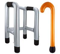 Déambulateur gonflable et canne de marche, aide à la marche, costume de grand-mère, costume de carnaval ou comme gag pour un anniversaire, argenté, L