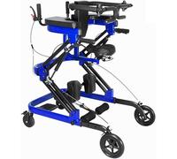 Déambulateur multifonctionnel de rééducation permettant de s'entraîner à se tenir debout, à marcher et à pousser un chariot, à hauteur réglable, avec conception anti-basculement, idéal(Blue)
