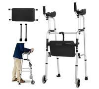 Déambulateur Multifonctionnel Pour Personnes Âgées, Pliable Et Réglable En Hauteur, Aide À La Marche Pour L'entraînement Des Membres Inférieurs, Tabouret Léger À Quatre Pieds, Avec Roulettes(A)