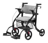 Déambulateur pliable 2 en 1 et fauteuil roulant de transport pour personnes âgées | Aide à la mobilité avec dossier doux, repose-pieds amovibles | Design à 4 roues, supporte 100 kg | Utilisation
