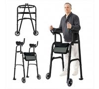 Déambulateur pliable avec accoudoir - Déambulateur vertical pour personnes âgées, aide à la mobilité debout pour intérieur et extérieur, capacité de poids de 136 kg, hauteur réglable (noir)