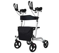 Déambulateur pliable avec accoudoirs et siège rembourrés, aide à la marche roulante avec dossier et sac de rangement