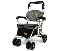 Déambulateur Pliable avec siège, Aide à la Marche, siège réglable en Hauteur, déambulateur pour Personnes âgées, Chariot en Alliage d'aluminium à 4 Roues avec siège.