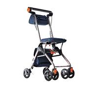 Déambulateur pliable avec siège, déambulateur en aluminium, le déambulateur le plus léger au monde, 2,9 kg, léger et pliable, facile à soulever et à transporter, idéal pour les voyages (bleu)
