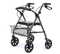 Déambulateur pliable en aluminium à quatre roues et panier de courses réglable en hauteur, léger et design sûr pour l'entraînement à la marche