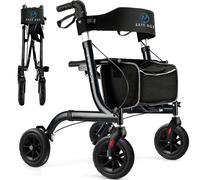 Déambulateur pliable et léger à 4 roues avec siège et dossier - Rollator pour adultes et personnes âgées, usage intérieur et extérieur, poignées réglables en hauteur, avec porte-canne et sac