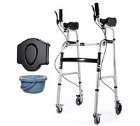Déambulateur pliable pour personnes âgées à hauteur réglable - Aide à la mobilité auxiliaire pour personnes âgées handicapées avec 4 roues, frein à main, bidet réversible, chaise percée, une étoile de