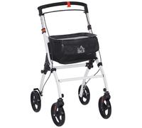 HOMCOM Déambulateur 4 roues pliable leger, rollator en aluminium - cadre de marche léger, sac de rangement, plateau, double frein, hauteur de poignée réglable, déambulateur pour personnes âgées, blanc